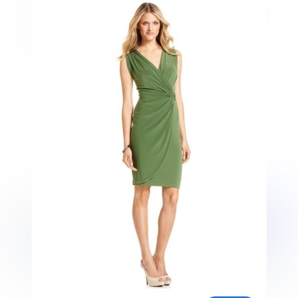 Norma Kamali Green Sleeveless Twist Sheath Dress
